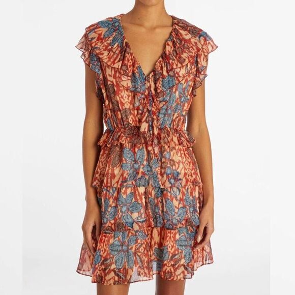 NWT Marie Oliver Dress Metallic Tiered Ruffle Gemma Mini Dress Red Size XS‎ - Picture 2 of 11